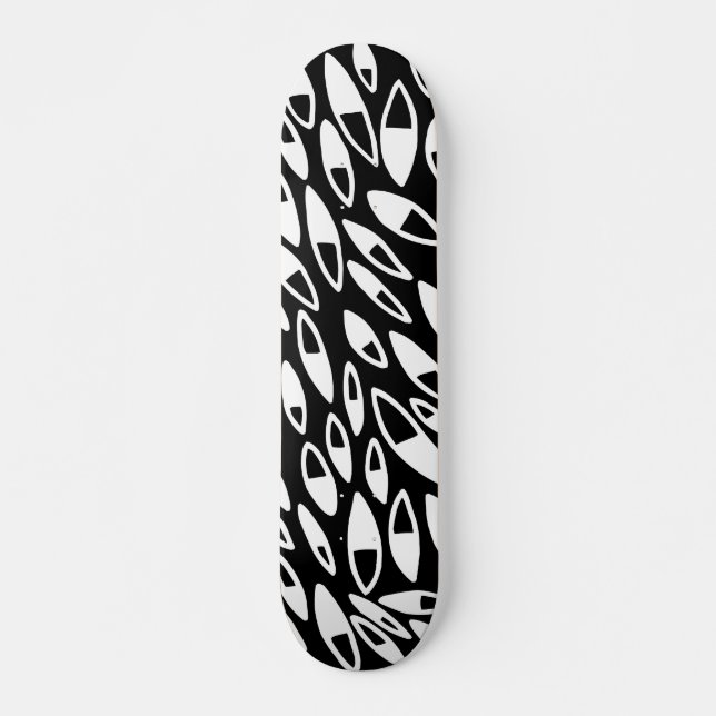 Abstract Petals - White on Black Skateboard (Front)