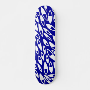 Abstract Petals - White on Dk Blue Skateboard