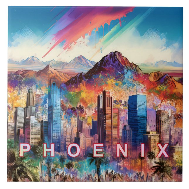 Abstract Phoenix Skyline Art Modern City Tile (Front)