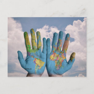 Abstract Photo Art World Map in Hands Postcard