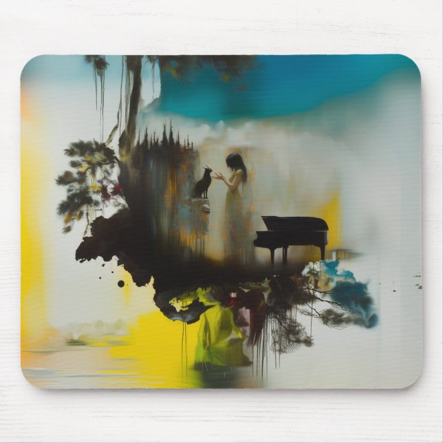 Abstract Piano Cat Tree Occult Dark Witchy AI Art Mouse Pad (Front)