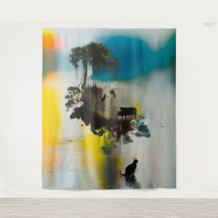 Abstract Piano Cat Tree Occult Dark Witchy AI Art Tapestry