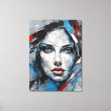 Abstract picture blue, gray, black woman face