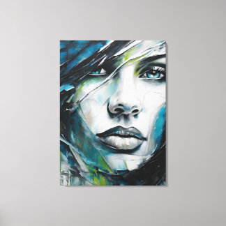 Abstract picture blue, gray, black woman face canvas print