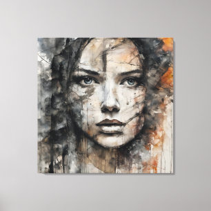 Abstract picture brown and white woman face canvas print