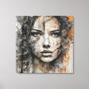 Abstract picture brown and white woman face canvas print