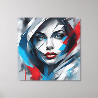 Abstract picture face blue red woman's face canvas print