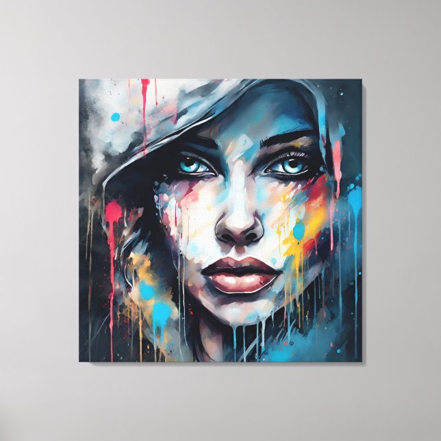 Abstract picture gray blue woman face etc... canvas print (Front)