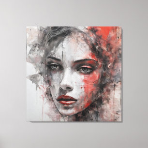 Abstract picture red and gray woman's face canvas print