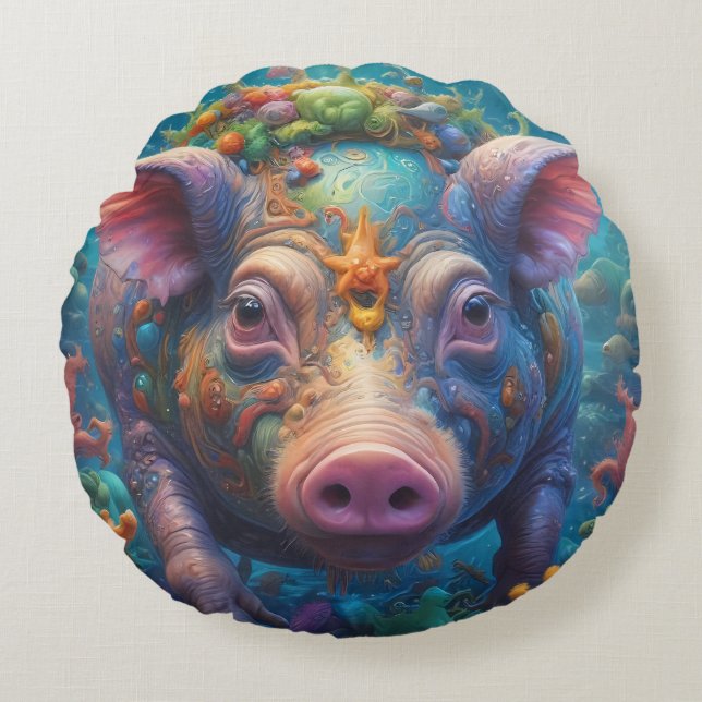 Abstract PIg Round Pillow (Front)