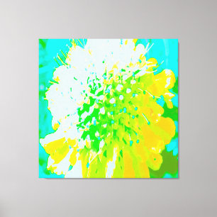 Abstract Pincushion Flower in Yellow and Green Canvas Print