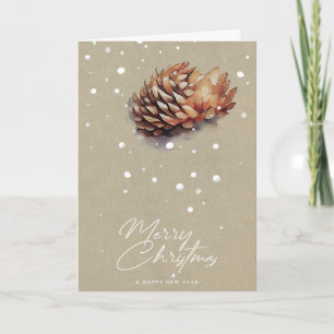 Abstract Pine Cone and Snow Kraft Christmas Card