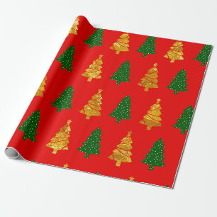 Abstract Pine Trees with Foil Texture Seamless Chr Wrapping Paper
