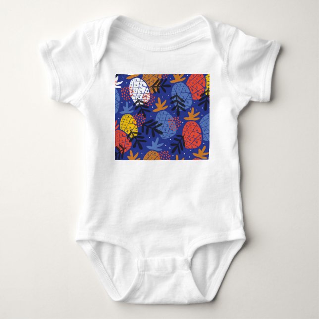 Abstract Pineapples Leaves Vintage Pattern Baby Bodysuit (Front)