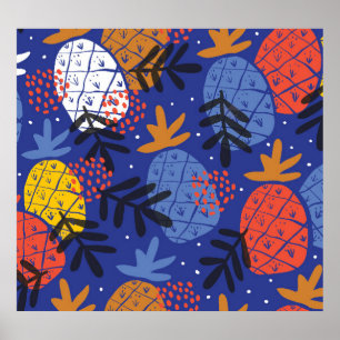 Abstract Pineapples Leaves Vintage Pattern Poster