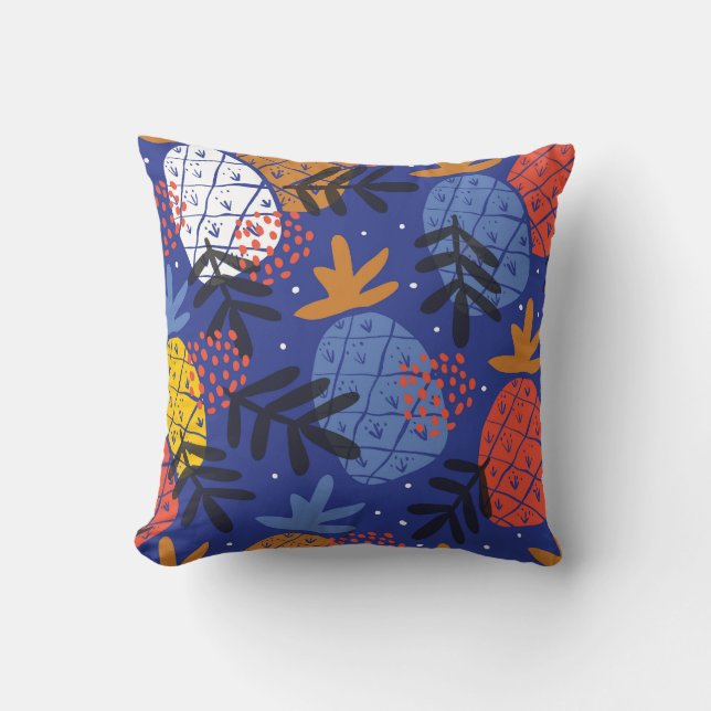 Abstract Pineapples Leaves Vintage Pattern Throw Pillow (Front)