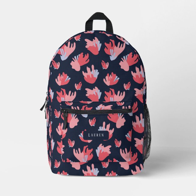 Abstract pink and blue pattern printed backpack (Front)
