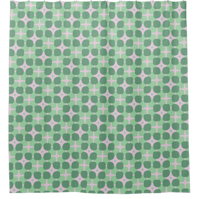 Abstract Pink and Green Bathroom Shower Curtain (Front)