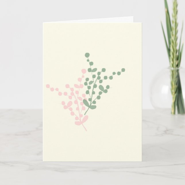 Abstract Pink and Green Berries art greeting card (Front)