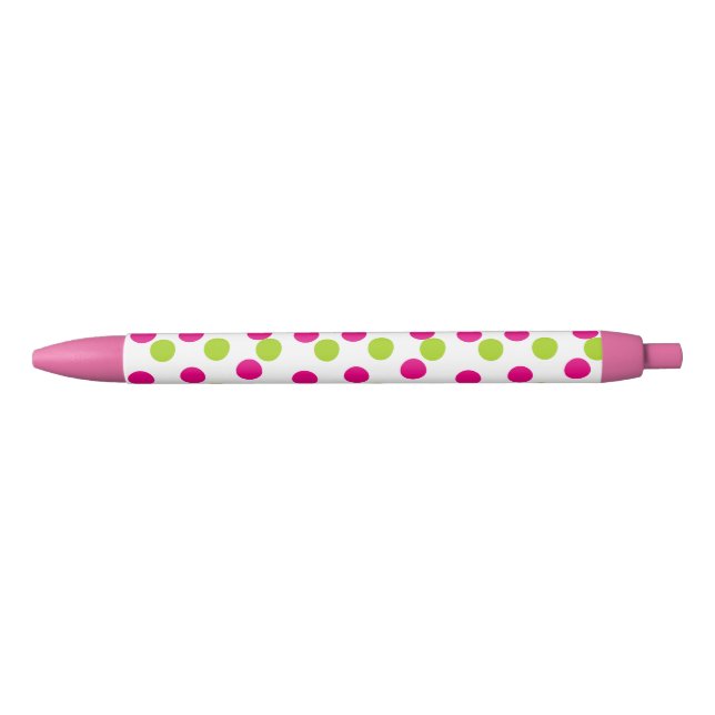 Abstract Pink and Green Dot Design Black Ink Pen (Front)
