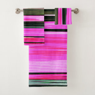 Abstract Pink And Green Vertical Stripes 704 Bath Towel Set