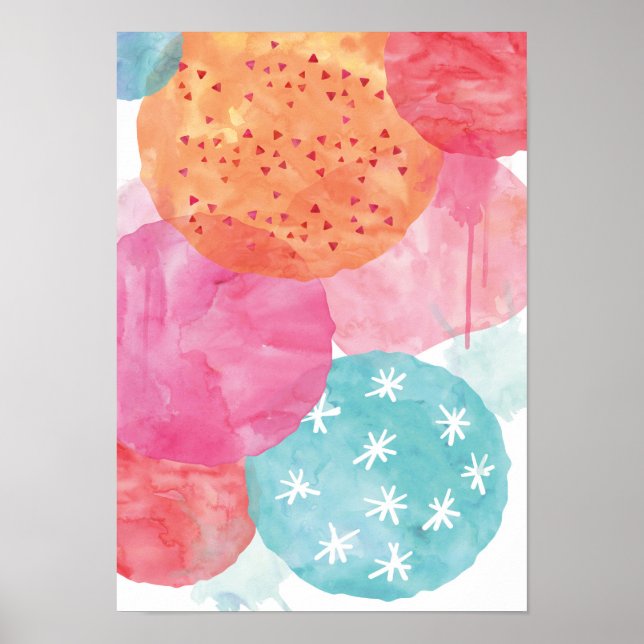 Abstract Pink and orange watercolor poster print (Front)
