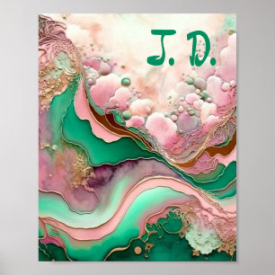 Abstract Pink and Teal Verdigris 18th  Poster