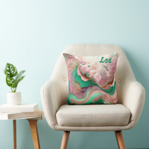 Abstract Pink and Teal Verdigris 18th Throw Pillow