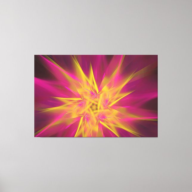 Abstract Pink and Yellow Macro Fractal Flowers Canvas Print (Front)