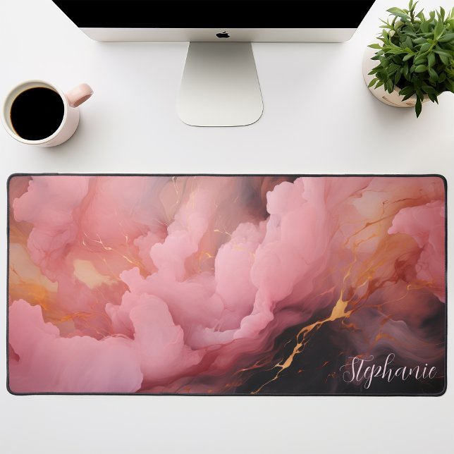Abstract Pink Black And Gold Personalized Desk Mat (Creator Uploaded)