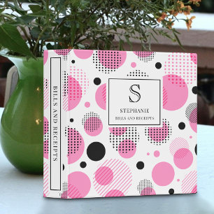 Abstract Pink & Black Circle Dots Pattern Monogram Binder