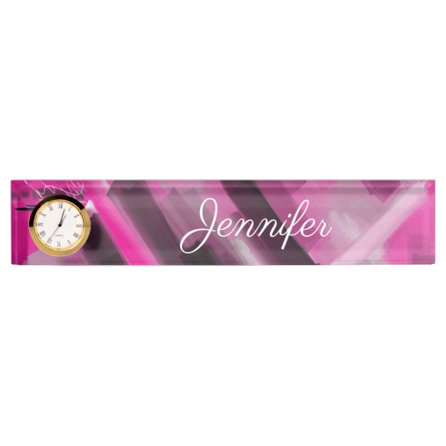 Abstract Pink Black Grey Name personalized Nameplate (Front)