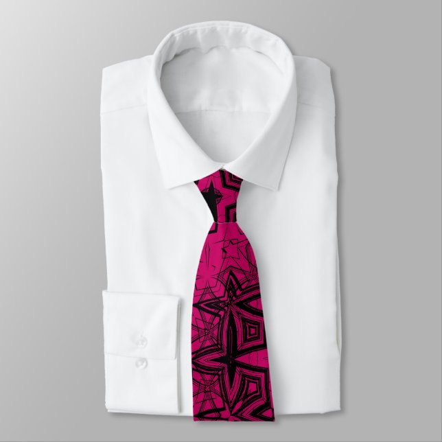 Abstract Pink Black Punk Grunge Pattern Tie (Tied)