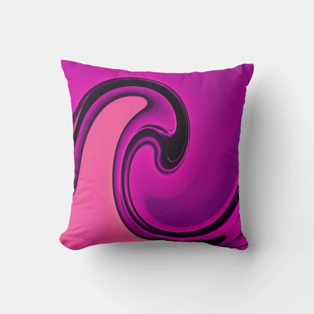 Abstract Pink Black Swirls Waves Throw Pillow (Front)