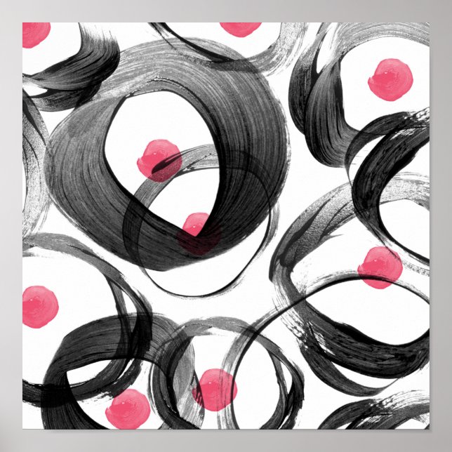 Abstract pink black watercolor circles dots poster (Front)