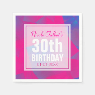 Abstract Pink Blue 30th Birthday Paper Napkins