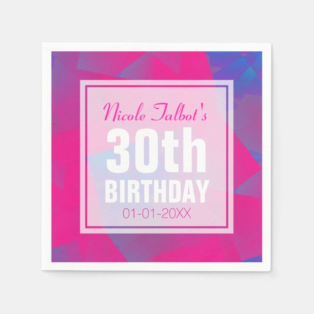 Abstract Pink Blue 30th Birthday Paper Napkins (Front)