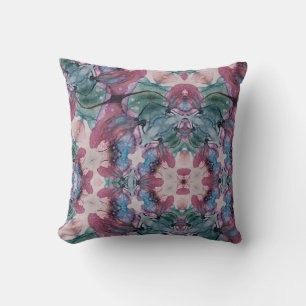 Abstract pink blue and green Floral Throw Pillow