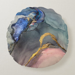 Abstract pink-blue background with beautiful smudg round pillow
