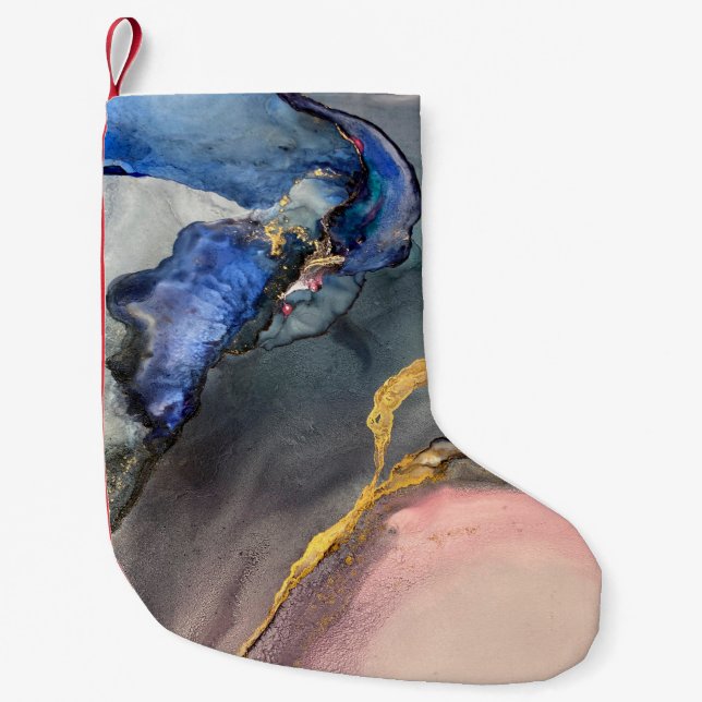 Abstract pink-blue background with beautiful smudg small christmas stocking (Front)