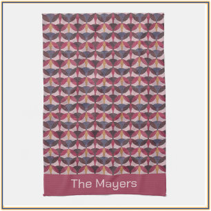 Abstract Pink Blue Gold Art Deco Vibe Kitchen Towel