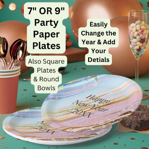 Abstract Pink Blue Gold Happy New Year 20xx 9"  Paper Plate