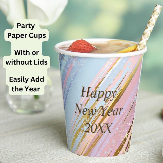 Abstract Pink Blue Gold Happy New Year 20xx  Paper Cups (Creator Uploaded)