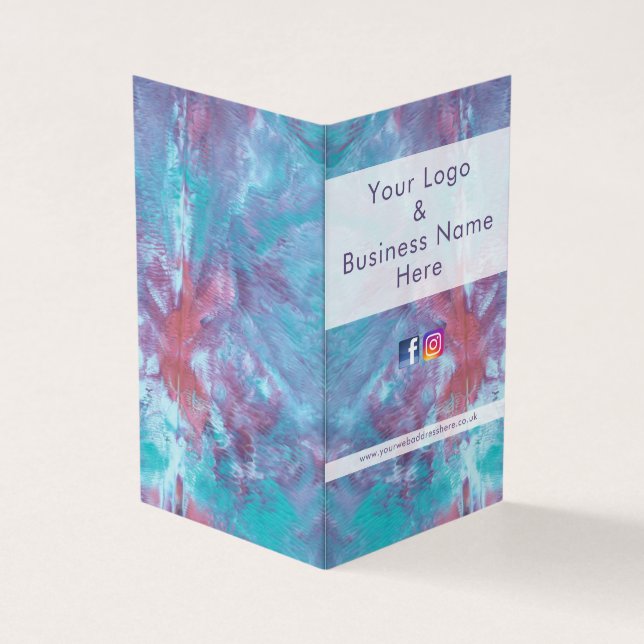 Abstract pink blue marbled tie dye business card (Outside)