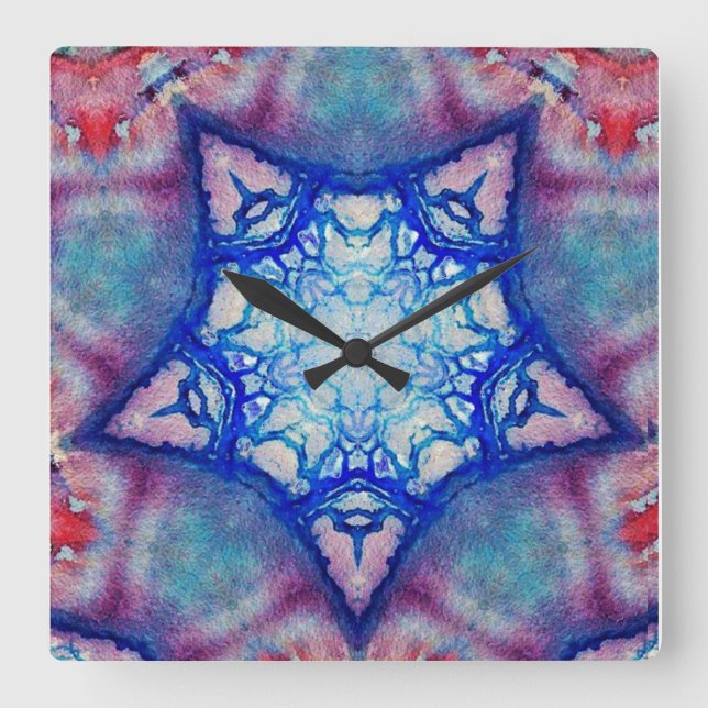 ABSTRACT PINK BLUE STAR SQUARE WALL CLOCK (Front)