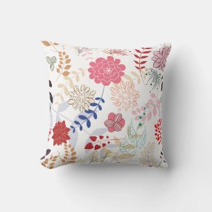 Abstract Pink Blue Tan Floral Throw Pillow