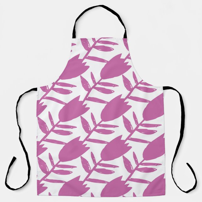 Abstract pink bluebell flowers seamless pattern on apron (Front)