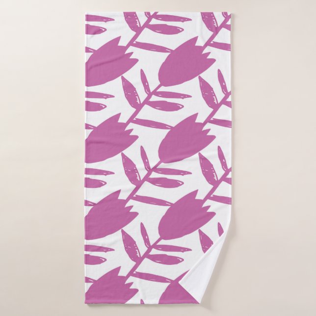 Abstract pink bluebell flowers seamless pattern on bath towel (Bath Towel)
