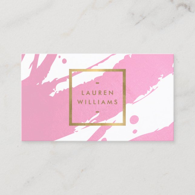 Abstract Pink Brushstrokes Business Card (Front)