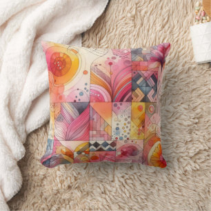 Abstract Pink Colorful Geometric Design Throw Pillow